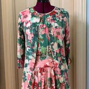 Green floral 3/4 sleeve cotton sweater